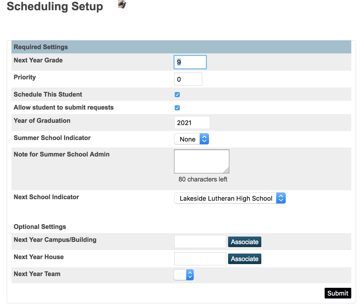 student schedulingSetup