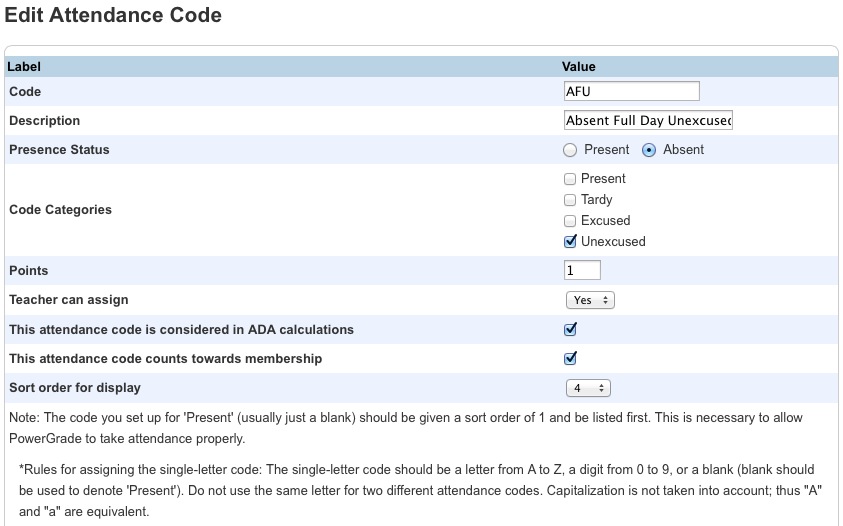 edit att code absent full unexcused